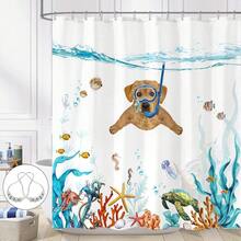 New Fowocu Funny Dog Shower Curtain Teal Blue Sea Ocean Waterproof Fabric Shower Curtains For Bathroom  Animal Octopus Starfish Turtle Anchor Fish Nautical Bath Curtain Dr (72''*72'') - 橘色1 72 英吋寬 x 72 英吋長(1 包) - 查看 1