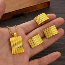 Set de bijuterii de culoare aurie 3 buc, colier cu pandantiv pătrat geometric, cercei inelar, cadou clasic elegant pentru petrecere de nuntă pentru mireasă africană