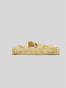 夏季时尚手工编织草编包刺绣字母镂空沙滩包大容量女手提包 - 米色 - 查看 5