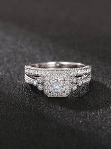 1入男士迷人方形氧化鋯戒指，派對配飾珠寶禮物 - 1# - 查看 18