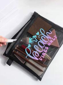 Maestra Mesh Cosmetic Bag Lipstick & Cushion Puff Storage Portable Make-Up Bag Transparent Organizer Bag Toiletry Bag Travel Pouch,Makeup Bag Makeup Pouch Skincare Bag Toiletry Bagtravel Essentials For Vacation Summer Holiday Back To School School Stuff Bag For School Travel Bag For Women Makeup Bag For Travel - Black - View 7