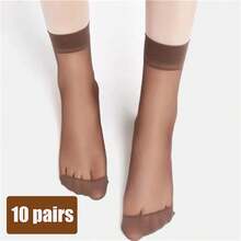 10 Pairs Women's Ankle High Sheer Socks For Women Nylon Socks Soft Tight Hosiery With Reinforced Toe - Black - View 12