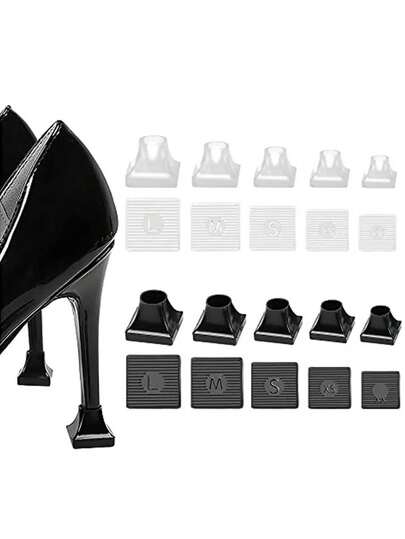 2 件全新轮廓鞋跟保护套 - 静音减震防滑高跟鞋套，耐磨增高替换鞋跟套，适用于女鞋（黑色/透明，高度可选）