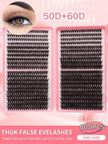 800pcs D-Curl Fluffy False Eyelashes | 50D+60D Dual Curved Cluster, 800pcs Low-Allergy Silk Lashes | 8-16mm Customizable Length, Beginner-Friendly DIY Kit | Reusable 50+ Times, Suitable For Wedding/Party/Evening Makeup | 100% Vegan 0.05mm Lightweight & Fluffy Set - D - View 1