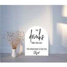 1/4pcs White Acrylic Wedding Signs Drinks Are On Us Sign, Drinks Are On Us Hangover On You Sign Acrylic Wedding Signs, Guest Book Signs , For Weddings And Receptions - Multicolor - View 12