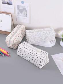 1 件小巧清新的深蓝色花卉图案铅笔盒，优雅风格的学生桌面文具收纳袋，自然风格的学习用品收纳铅笔袋。，铅笔袋，书包 - 深藍 - 查看 6