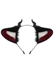 Plush Devil Headband With Horns, Halloween Prop, Dark Series Of Simulated Animal Ears, Handmade Ear Headwear - Đen và đỏ - Xem 4