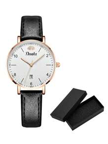 Duolz 1pc Women's Calendar Simplifed Classic Rose Gold Quartz Watch, Daily Life & Holiday Gift, Watch For Women