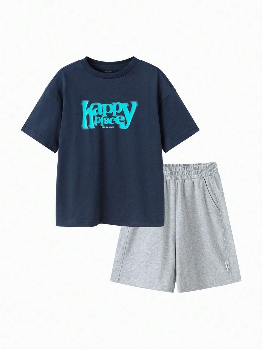 Balabala Children's Short Sleeve Set 2025 New Boys' Summer Two Pieces Set Quick-Dry Lightweight Casual - Blue-gray Tone - View 1