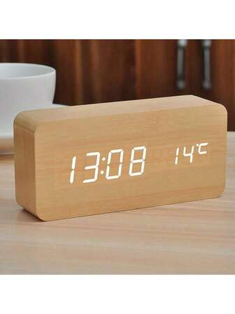 Reloj de madera inteligente para el hogar, reloj despertador para dormitorio, mesa de noche, electrónica para el hogar, decoración, reloj de mesa con control de voz, reloj despertador digital de mesa para decoración de habitación