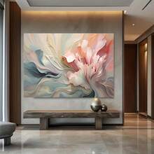 Grande tela floral abstrata moderna - aquarela rosa suave e pêssego, decoração de parede sem moldura para sala de estar, quarto ou sala de jantar, 50 x 70 cm/19,68 x 27,55 polegadas, arte para área de jantar | Decoração de parede floral | Peça de parede elegante, decoração de quarto - Multicolorido - Ver 7