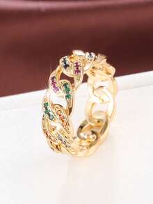 1pc Minimalist Chain Design Cubic Zirconia Women Ring - Multicolor - View 22