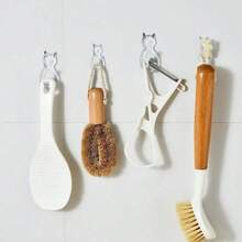 4 Peças Ganchos de toalha com adesivo forte em formato de gato para banheiro, quarto, sala de estar e dormitório - essencial perfeito para organizar toalhas e roupas em casa, ganchos adesivos em formato de cauda de gato cartoon, montados na parede sem perfuração, à prova d´água