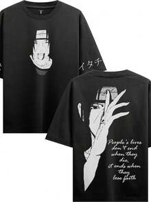 Camiseta Itachi Sagrando Personagem Unissex Masculino Feminino 100% Algodão Top Premium Streetwear Lançamento Envio Imediato Varias Cores!! Plus Size - Preto - Visão 2
