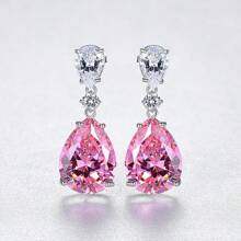 GGRUO 1 Paar 925er Silber Pink Tropfenform Ohrringe, süße, ausgefallene, klare kubische Zirkonia Ohrstecker, attraktiver Schmuck für Braut, Party, Hochzeit, Valentinstag, Dates, Geschenke