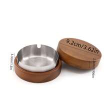 1pc Ashtray With Lid, Creative Nordic Style Wooden & Gold Round Ashtray For Home & Office Use, Anti-Ash - Brown - View 5