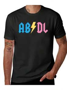 ABDL Men's Customizable Pattern-Shirt - 'Design Your Own' Izeds Clothing, Oversized 220g Pure Cotton-Shirt, Colorful Lightning Design, Casual Crew Neck, Short Sleeve, Washable - 黑色 - 查看 1