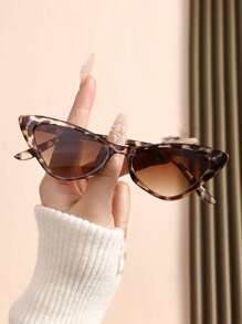 1 pieza Gafas básicas con lente ombre de plástico con montura completa de ojo de gato con estampado de guepardo para adolescentes, para actividades casuales al aire libre y decoración de fiestas