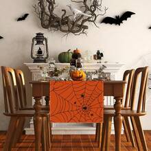 1pc Halloween Elemental Pattern Table Flag, Made Of 72 Inch Knitted Polyester Fiber, Used For Holiday Gathering Tables, Home Kitchen Decoration Gatherings, And Gifts