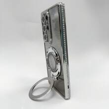 1 pieza Funda de teléfono con purpurina chapada en electroplata con strass, cubierta protectora de lujo con soporte plegable compatible con Samsung Galaxy S25Ultra, S25Plus, S25, S24Ultra, S24+, S24, S23Ultra, A15, A55, A56 y compatible con iPhone Apple 16 Pro Max, 16 Pro, 16, 16e, 15 Pro Max, 15 Pro, 15, 14 Pro Max, 14 Pro, 14, 13 Pro Max, 13 Pro, 13, con protección de película para lente y carcasa suave de Body completo