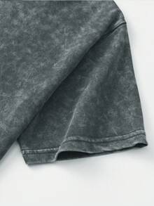 Shwiy 2pcs/Set Men's Washed Vintage Black Short Sleeve Drawstring Shorts Set, Minimalist Ramen Print T-Shirt & 5-Minute Shorts Outfit, Suitable For Spring & Summer Casual Wear, Anime/Manga Fan Gift, Street Fashion - Dark Grey - View 8