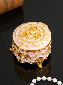 1 Pieza Caja de joyería de estilo vintage redonda, caja de almacenamiento para aretes y collares, para el Día de la Madre, para la novia, para miembros femeninos de la familia o la empresa, brillante y elegante, de moda, opción principal para regalos, necesidad de verano para mujeres, organizador de almacenamiento, regalo, de vuelta a la escuela