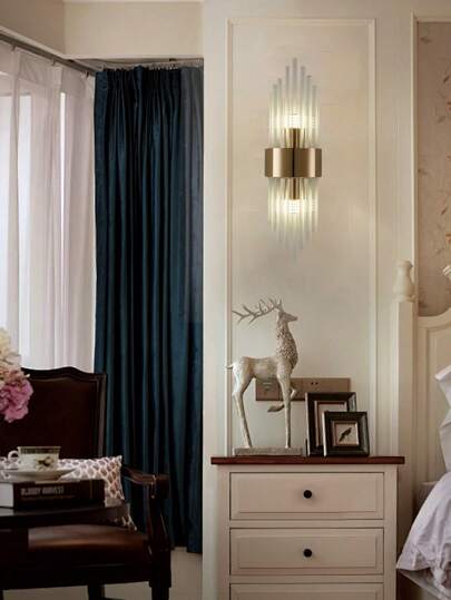 1pc Goud Long Crystal Wand Sconce Stainless Steel Base Living Room, Stairwell, Entrance Hall, Bedroom, Corridor Aisle, Bedside Table, Cafe Other Home Ambiance Sconce, Background Creative Sconces view 9