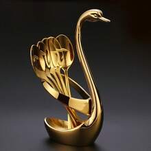 1 Set Elegant Swan Shaped Stainless Steel Cutlery Stand With 3 Forks And Spoons - Perfect For Dining Service - Multicolor - View 7