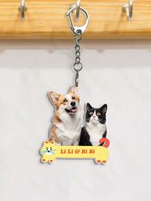 1个定制动物肖像狗/猫设计PC（聚碳酸酯）钥匙扣，四季皆宜，是圣诞节、情人节、中国新年等节日的绝佳礼物。色彩缤纷、可爱、萌趣、趣味十足、卡哇伊风、千禧风、时尚百变、男女皆宜、休闲百搭、可定制、个性化、独一无二。送给他的理想礼物，送给她、男朋友、女朋友、家人、朋友，尽显浪漫情调。适用于办公室、学校、教室、教师节、大学、同事、宿舍等各种场合。 - 彩色 - 查看 3