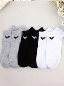 3 Pairs Unisex Heart Design Ankle Socks, Minimalist Solid Heart Pattern, Thin, Moisture-Wicking, Breathable, Suitable For Daily Casual, Outdoor Sports, Hiking