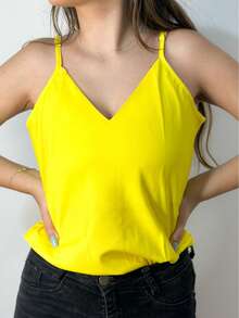 Women's Tank Top With Adjustable Straps Basic Crepe Strappy Top - Amarillo - Ver 2