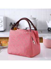 1pc Striped Lunch Bag, Insulated Lunch Box,Waterproof Oxford Cloth Lunch Tote Bag, Large Picnic Bag, Insulated School Lunch Bag, Carry Bag, Lunch Container, Back To School, Outdoor Carrying Bag