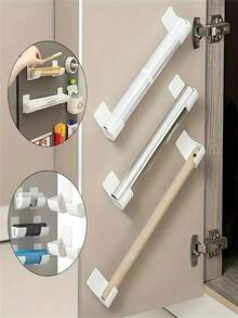 4pcs No-Drill Storage Racks, Cling Wrap, Trash Bag, Cabinet Organizers, Refrigerator Side Shelf, Kitchen Storage Utensils, Room Decoration, Suitable For Kitchen, Restaurant, Party, Camping, Gathering, Gift For Friends, Family Gift - Multicolor - View 5