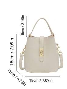 女士休闲斜挎水桶包 - 纯色，双层PU材质手提包，磁扣，可调节肩带单肩包 - 轻巧设计，适合通勤、休闲和约会，风格简约，用途广泛 - 米色 - 查看 11