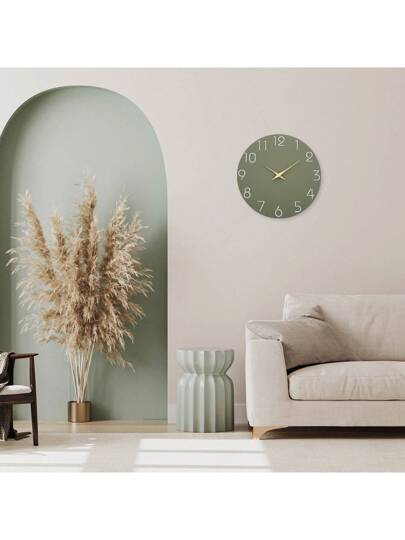 1pc 10 16 Inch Minimalist Grijs Groen Wooden Wand Clock, Battery Powered Quartz Silent Movement, Living Room, Bedroom, Dining Home (Battery Not Included) Back To School Room Supplies view 4