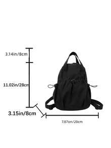 1pc Plain Nylon Backpack, Multifunctional Hand Tote Shoulder Bag, Suitable For University Students, Zipper Closure, Daily Wear - Black - View 5