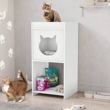 Mesa de Cabeceira Neko com Casinha Para Gato e Nicho Integrado Branco  - Desk Design