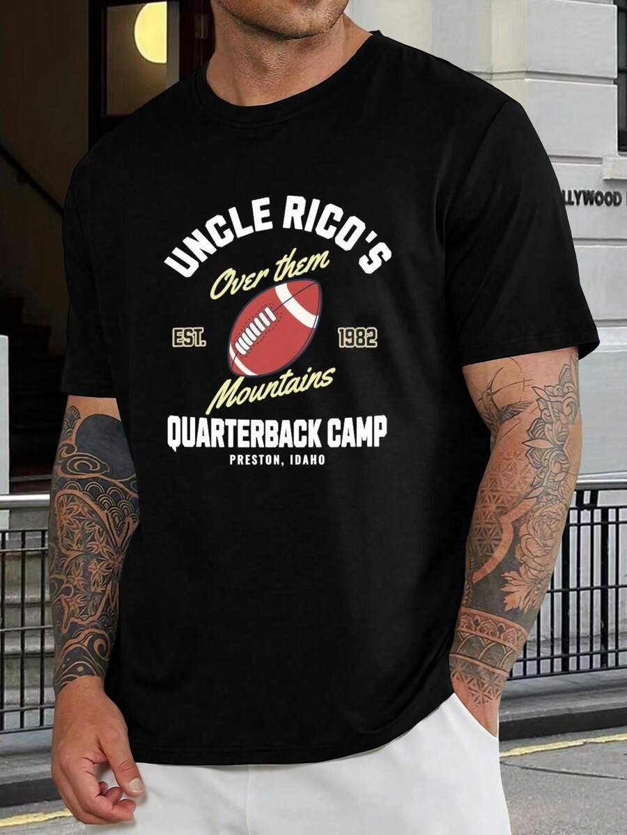 Camiseta de campamento de mariscal de campo del Tío Rico - Camiseta de fútbol de Preston, Idaho - Camiseta retro vintage - Camisetas gráficas para hombres y mujeres - Camisetas de papá - Negro - Ver 1