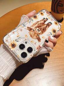 1pc Sunflower & Cow Pattern Transparent Anti-Drop Shock-Absorbing TPU Phone Case, Suitable For Apple 15/14/13/12/11/7/8/16/17/Air/17Pro/17ProMax And Other Models, Great Gift For Friends