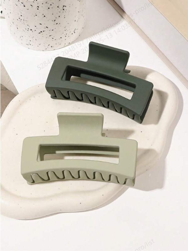 2pcs Avocado Green Ombre Simple Versatile Thick Large 8.5cm Square Hair Claw Clips Summer