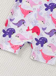 Baby GirlSummer Short Sleeve Lapel Patchwork Whale Print Soft Romper