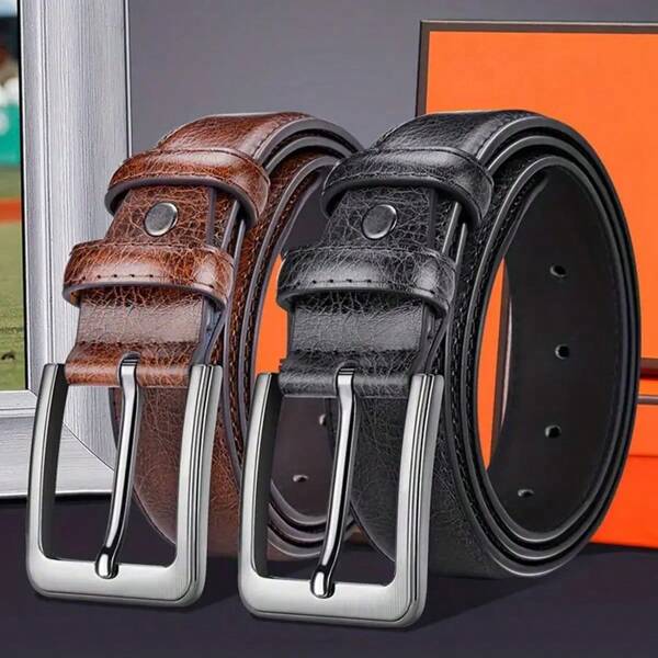 1/2pcs Set Men's Casual Leather Belt With Pin Buckle, Suitable For Daily Commute, Business Party, Holiday & Birthday Giftcasual, Business, Boyfriend Husband Father Dad Men Gift, Daily Wear, Fashion, Teen, Outdoor, Vacation, Athletic, Travel, Street, Boho, Vintage Fall, Autumn, Halloween