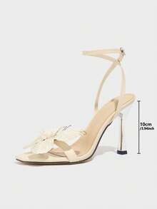 Dam vår/sommar utomhus högklackade sandaler, mode exklusiva 3D fjärilssandaler med fyrkantig tå, smal hög klackrem, sexiga korsremmar, eleganta mångsidiga aprikosfärgade skor - Aprikos - Visa 8