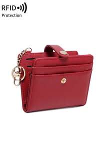 MIYIN 女士超薄钱包，RFID防盗刷双折卡包，带拉链零钱袋、身份证窗口和钥匙环，时尚轻便，适合日常携带，可收纳现金、硬币、收据、钞票、钥匙、身份证、信用卡等。是送给白领女性的理想礼物，适合节假日、周年纪念日、生日等场合。这款钱包集名片夹和信用卡夹功能于一体，是旅行和休闲场合的完美之选。 - 酒紅色 - 查看 11