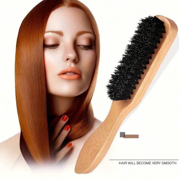 Hair Brushes With Bristles1pcs,Hair Brush Bristles With Wooden Handle, Professional Hair Brushes For Home And Salon,Brown Teasing Bristle Hair Brush Smoothing Brush Sleek Hair Brush For Slicking Hair Beard To Enhance Hair Shine And Smooth
