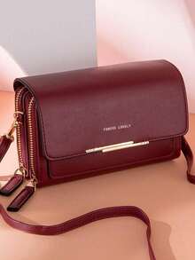 Fashion PU Crossbody Bag Flap Shoulder Bag Women's Stylish Handbag Phone Purse & Wallet Wallet Purse Wallet For Women - Burgundy - View 4