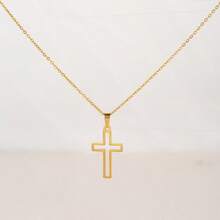 1pc Stainless Steel Hollow Shell Pearl Necklace With Micro-Inlaid Zirconia - Yellow Gold - View 4