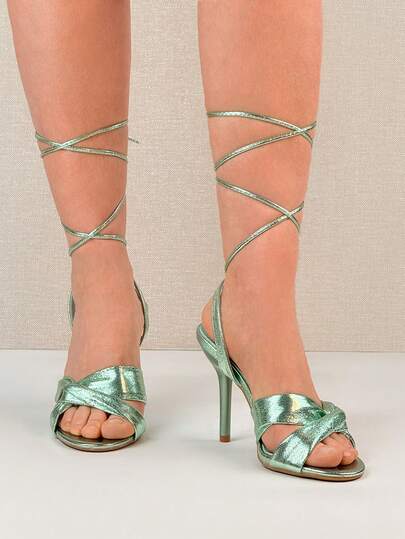 Summer Glitter Candy Bright Color Strappy Sandals High Heels For Women