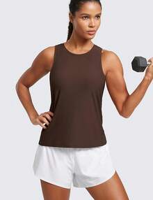 CRZ YOGA Cloudweight Camiseta sin Mangas Cuello Redondo Deportivas Ligeras Tops de Gimnasio para Mujer - Café Morena - Ver 6