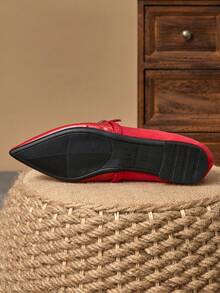 1 Pair Women's Pointed Toe Flat Shoes, Soft Leather Comfortable Work Office Shoes, Versatile Loafers, Slip-On Style Ballet Flats - Đỏ - Xem 6